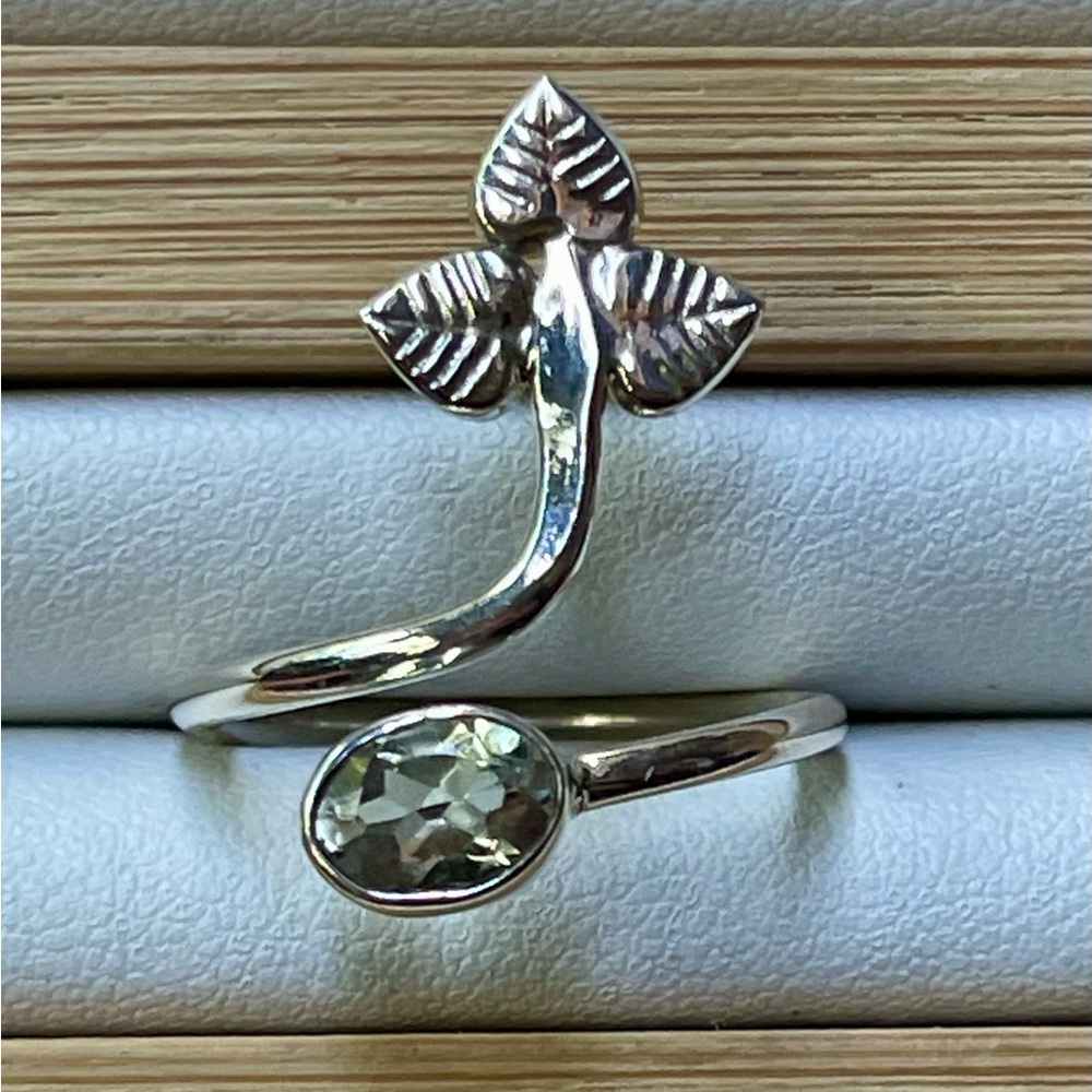 Natural Green Amethyst Sterling Silver Ring | sz 7 (adjustable)